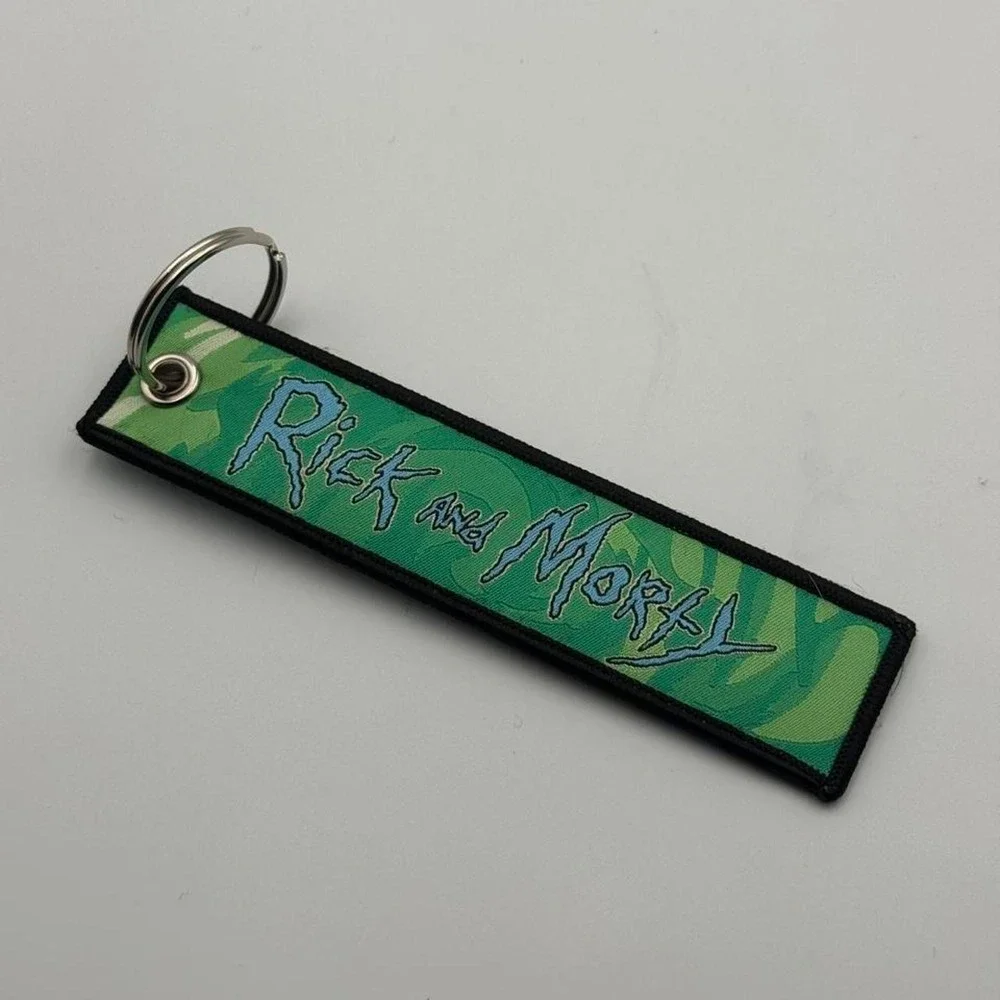Rick and Morty Embroidered Flight Tag Keychain Green Portal Anime Accessory